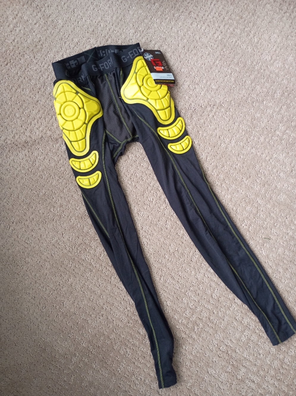 G-Form Black Pro-x Compression Pants/Leggings with Yellow Protective Pads